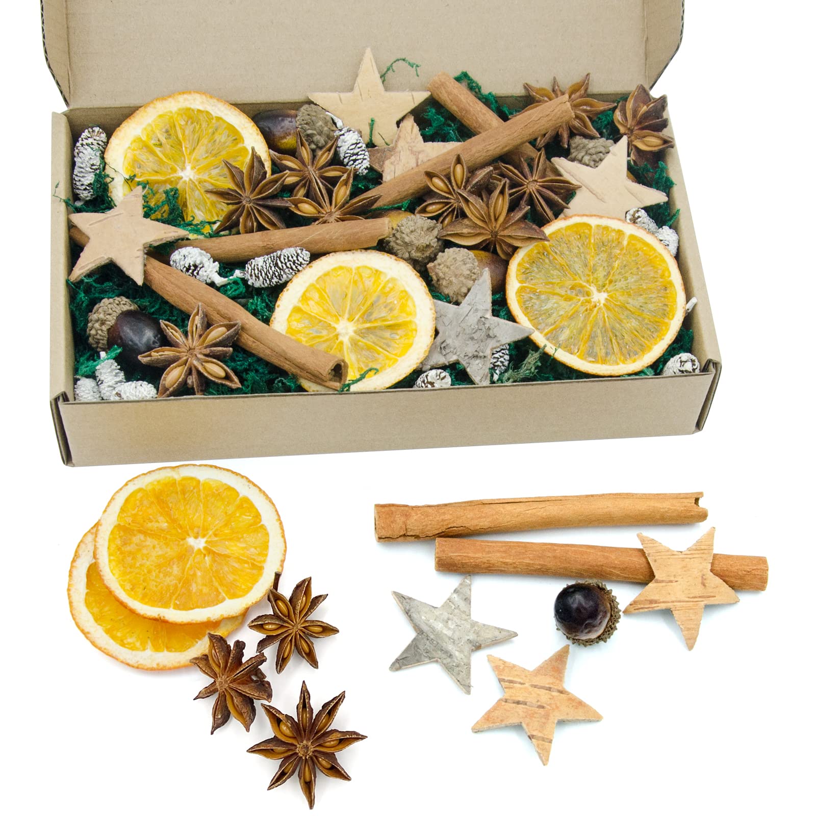 Adventskranz Künstlich 80 Stück Potpourri Weihnachtsdekoration Adventskranz Set- Tannenzapfen, Orangen, Zimtstangen Und Moos Zum Basteln - Weihnachtliche Streudeko -Weihnachtspotpourri Deko Adventskranz