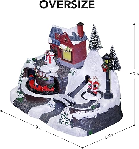 Miniatura 6 de Christmas Village - Escena animada de resina pintada a mano con tren giratorio y Papá Noel, edificio musical coleccionable luces LED coloridas