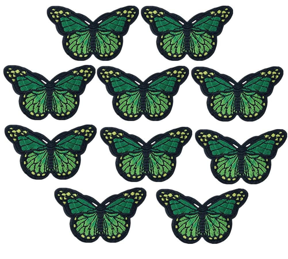 (10 Pack) Butterfly Embroidered Sew Iron On Applique Patches-Green