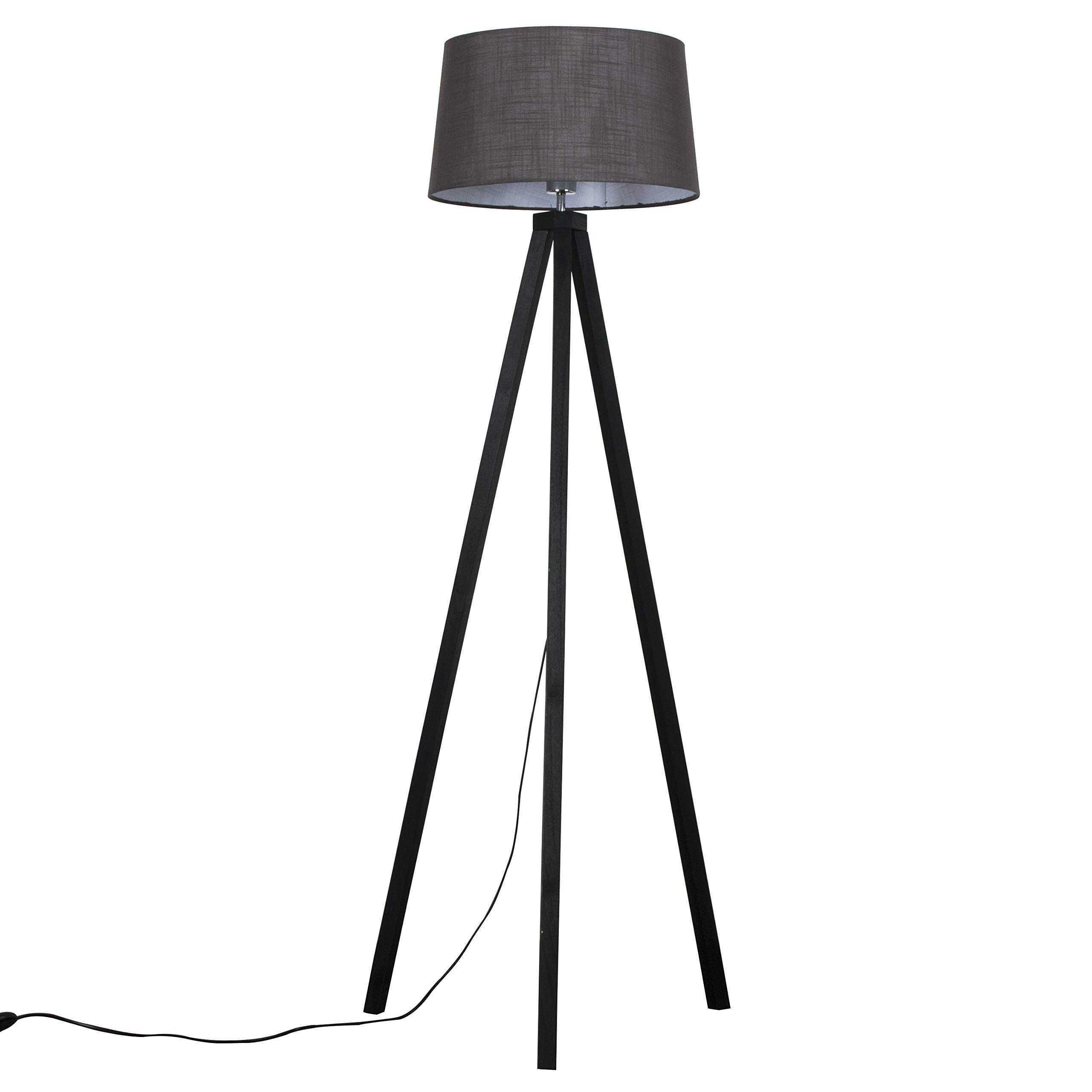 Minisun Grey | Modern Black Wood Tripod Floor Lamp With A Tapered Shade | Floor Lamps & Torchieres, Home Décor & Improvement Essential