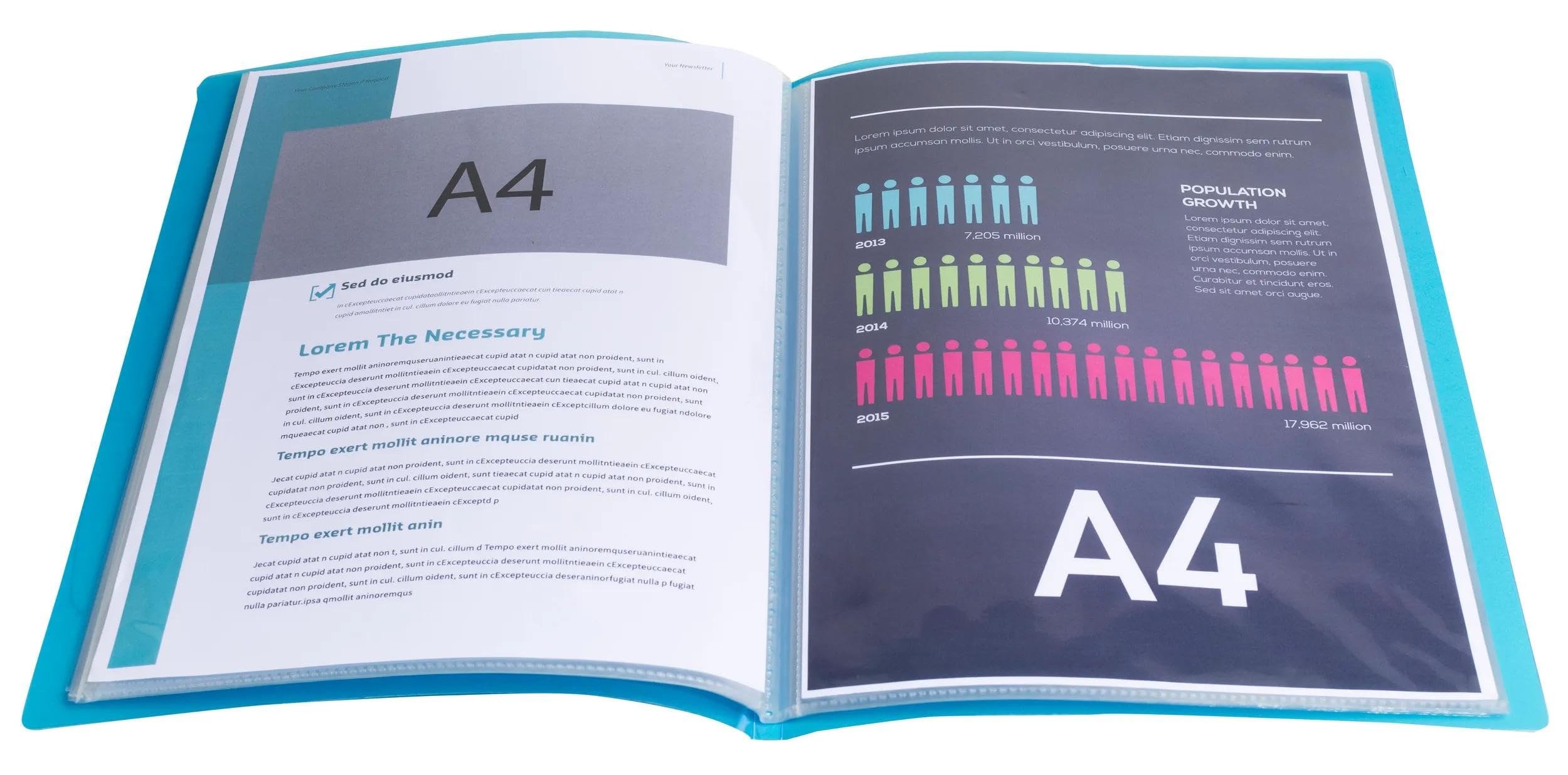 Exacompta - Ref. 85468E - Cartón de 12 protectores de documentos de cromalina, 40 fundas de cristal liso, 80 vistas, para A4, 24 x 32 cm, cubierta de polipro translúcido semirrígido, color turquesa