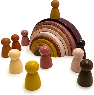 COMCONHMY Montessori Wooden Toys Wooden Rainbow Stacking Toy – Nice Rainbow Stacker and Wooden Stacking Toys Set with Rainbow Blocks for Fun and Learning for Toddlers,20 Pcs