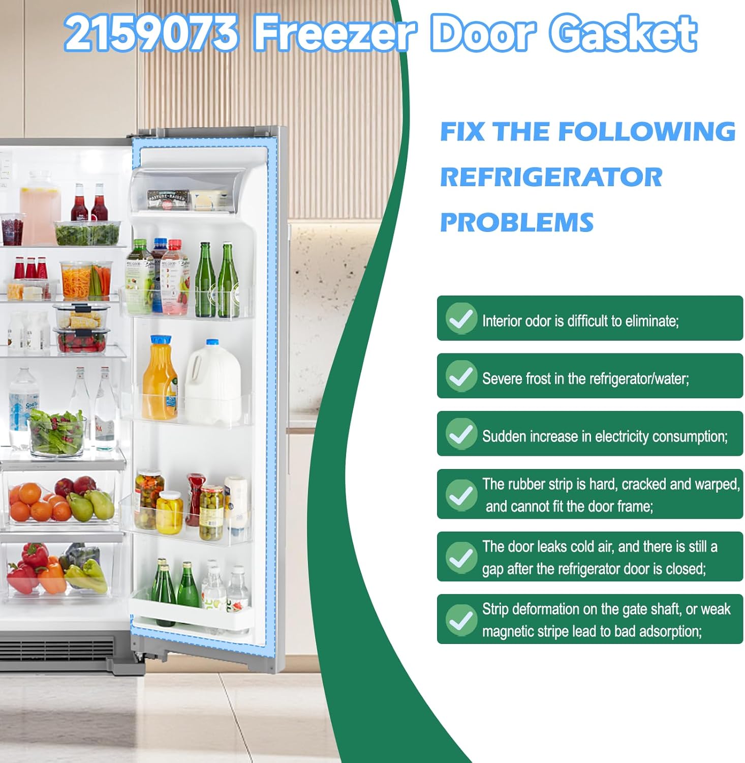 UPGRADED 2159073 Refrigerator Door Gasket Replacement Compatible with Whirlpool Refrigerator Door Seal, Replaces Part Number W10912372 443018 2177288 2181887 2196239 Kenmore Freezer Door Gasket