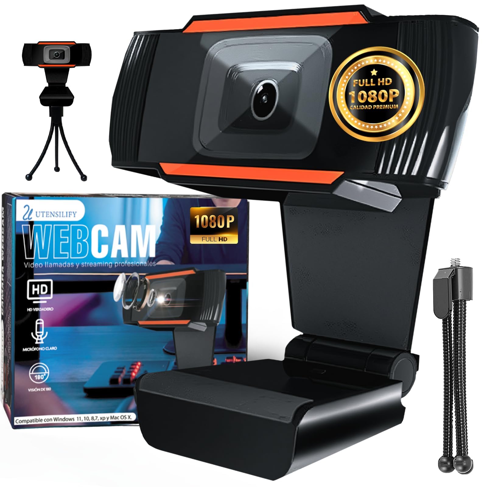 Super Pack Webcam Full HD 1080P + TRIPODE | Camara Streaming con Microfono y Puerto USB | Camara Pc | Camara Web | Skype | Youtube | Twitch y Streaming | PC | Mac | Portátil | Tablet