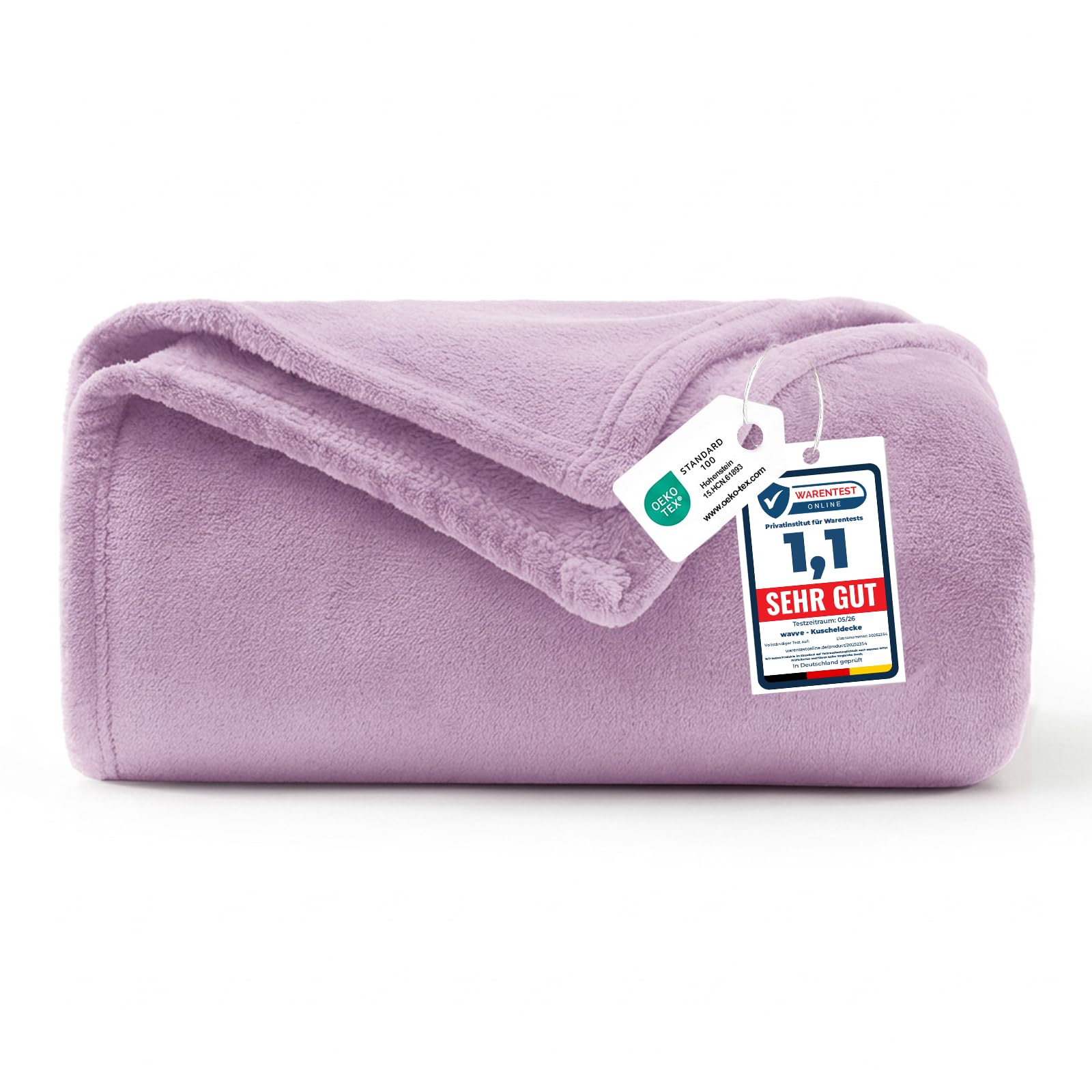 WAVVE Coperta Plaid Pile di Flanella 260gsm - 150x200 cm, Lilla - Coperta Pelosa 200x150 - Divano/Letto Singolo/Matrimoniale, Copridivano di Microfibra Calda e Morbida
