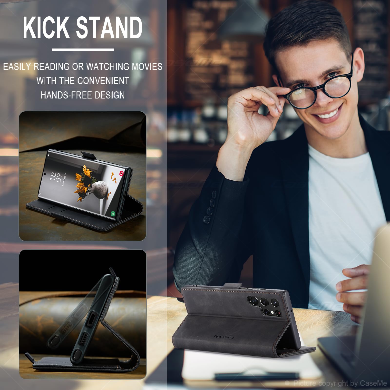 Etui do Samsung Galaxy S22 Ultra, portfel ze skóry PU, z uchwytem na karty, Kompatybilny Kabura magnetyczna, odporne na wstrząsy etui na telefon z klapką do Samsung Galaxy S22 Ultra, Czarne