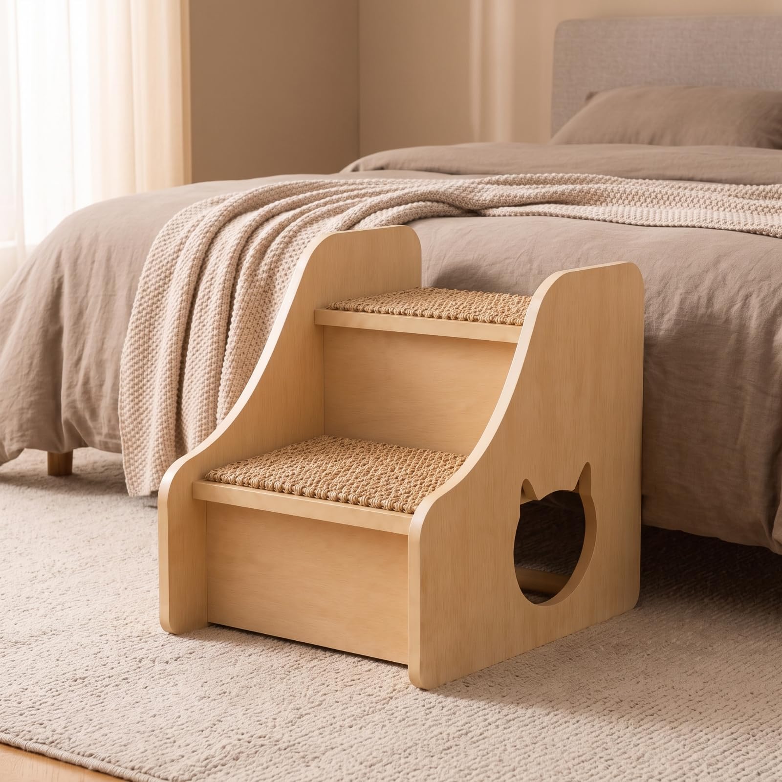 Scaletta per Letto Robusto, 30 Cm X 46 Cm X 40 Cm | Superficie Antiscivolo Intrecciata, Scaletta per Cani, Robusta, Soggiorno