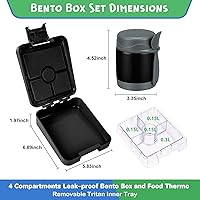 Vista 5 de Set de Loncheras Bento con Termo para Sopa de 10oz, loncheras a prueba de fugas con 4 compartimentos, termo para alimentos calientes