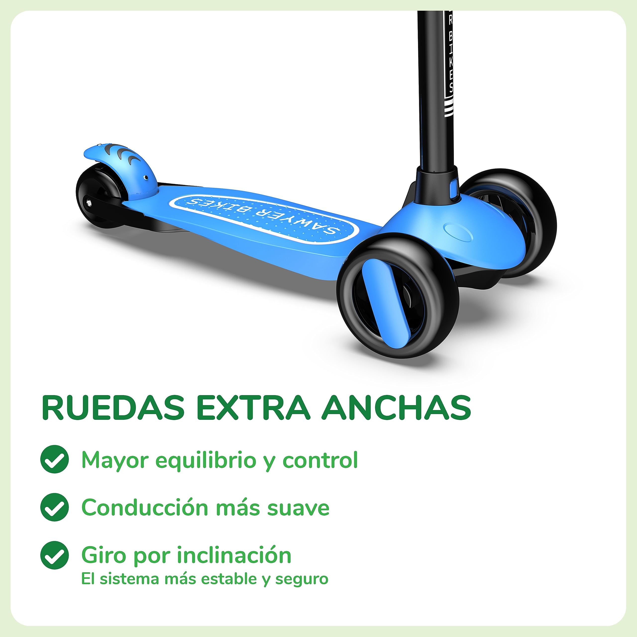 Patinete Sawyer Ajustable Y Plegable Para Niños De 6 A 12 Años, Con Suspensión Delantera Y Manillar En 3 Alturas