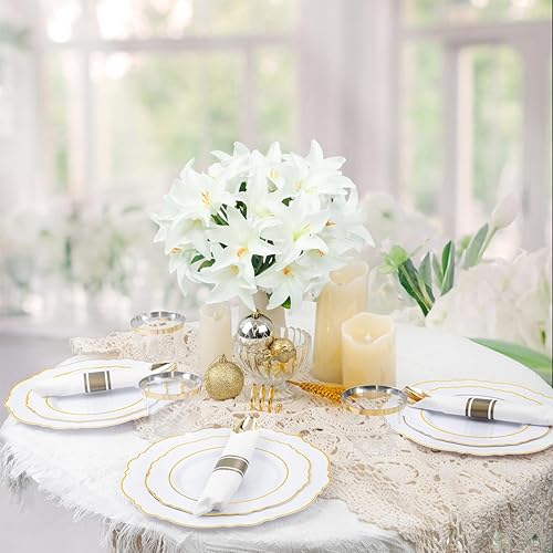 Miniatura 4 de Tinsow Lirio artificial de tacto real, flores de lirio de látex falsas, mini lirio blanco para decoración del hogar, lirio pequeño de Pascua