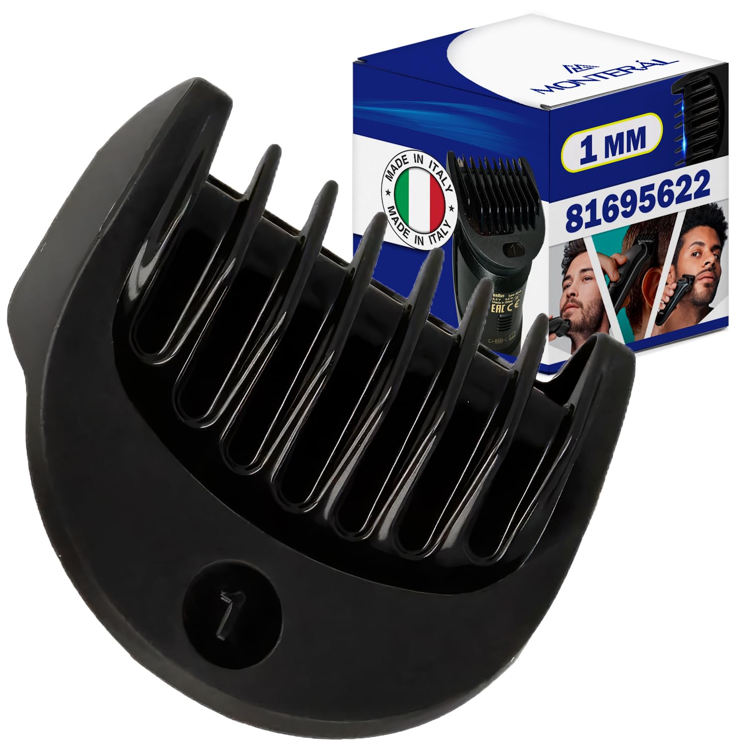 Hair Clipper Attachment 1 mm with the Original Code 81695622 for Braun - Made in Italy - MONTERAL, Black/White