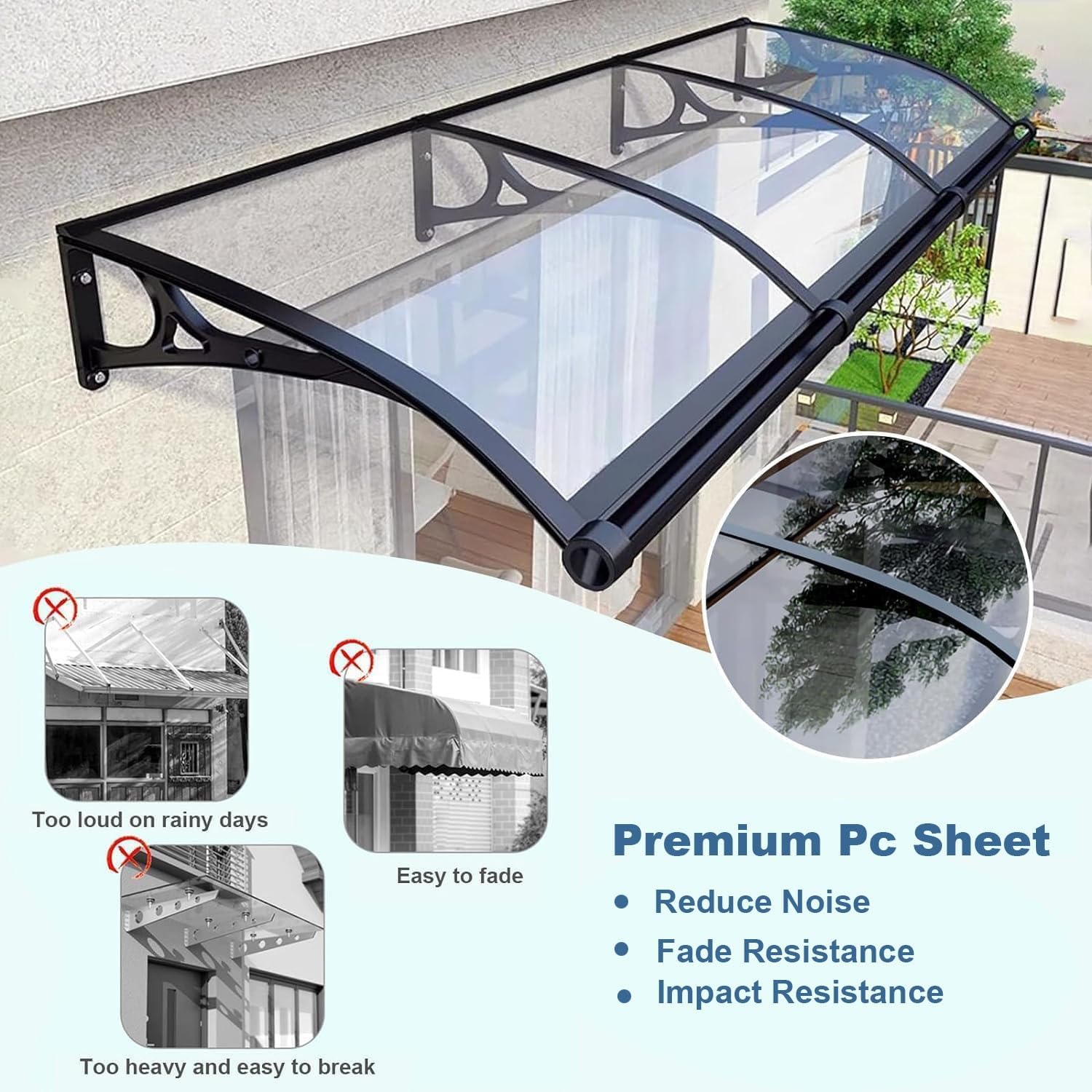パティオドアオーニングキャノピーポリカーボネートカバーフロントドアUV＆雨保護バルコニー＆ポーチ用外窓オーニング