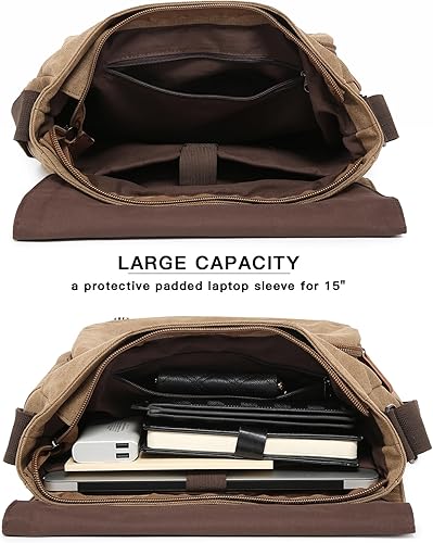 Miniatura 4 de Bolso bandolera grande de lona vintage para portátil de 15 pulgadas