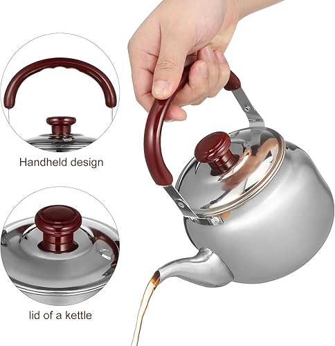 Miniatura 4 de Hervidor de té de acero inoxidable con silbido, tetera de acero inoxidable, tetera de agua caliente, cafetera para estufa, 33.8 fl oz