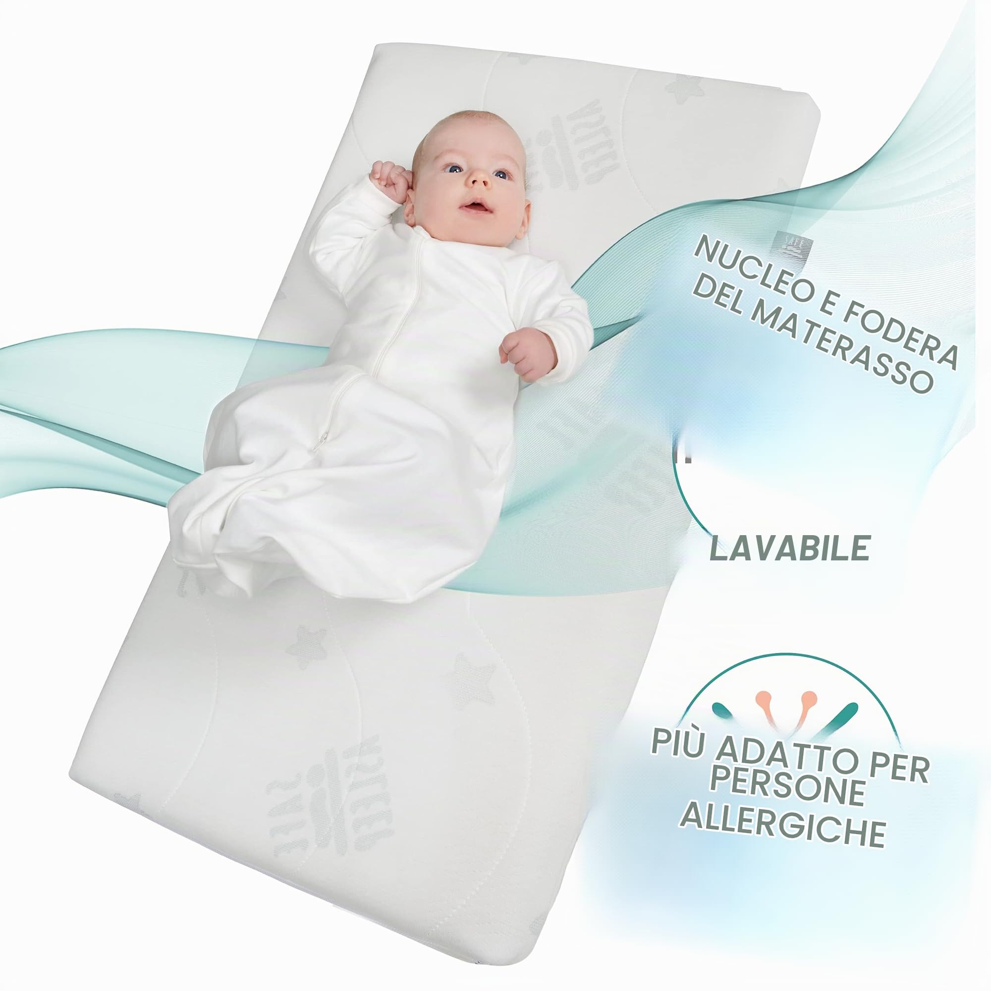 roba Lettino Co-sleeping safe asleep 3 in 1, 45 x 90 cm, Altezza Regolabile, Set Completto con Culla, Inserto, Barriera in Tessuto e Ruote con Freni, Legno Laccato Bianco