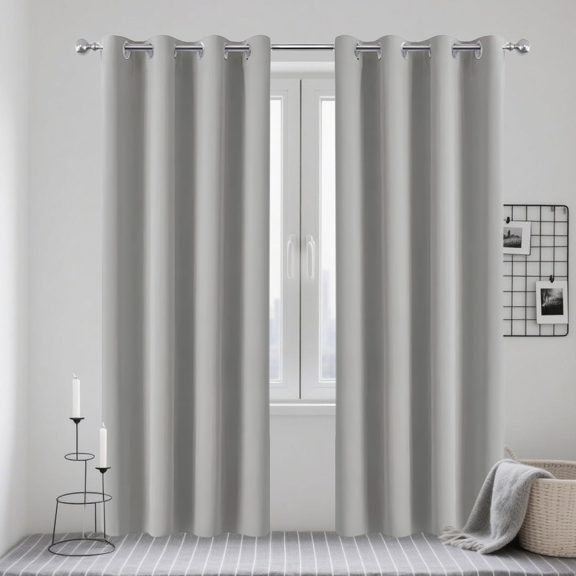 Rideau occultant 100% bloquer lumière gris clair 180x205 pour chambre