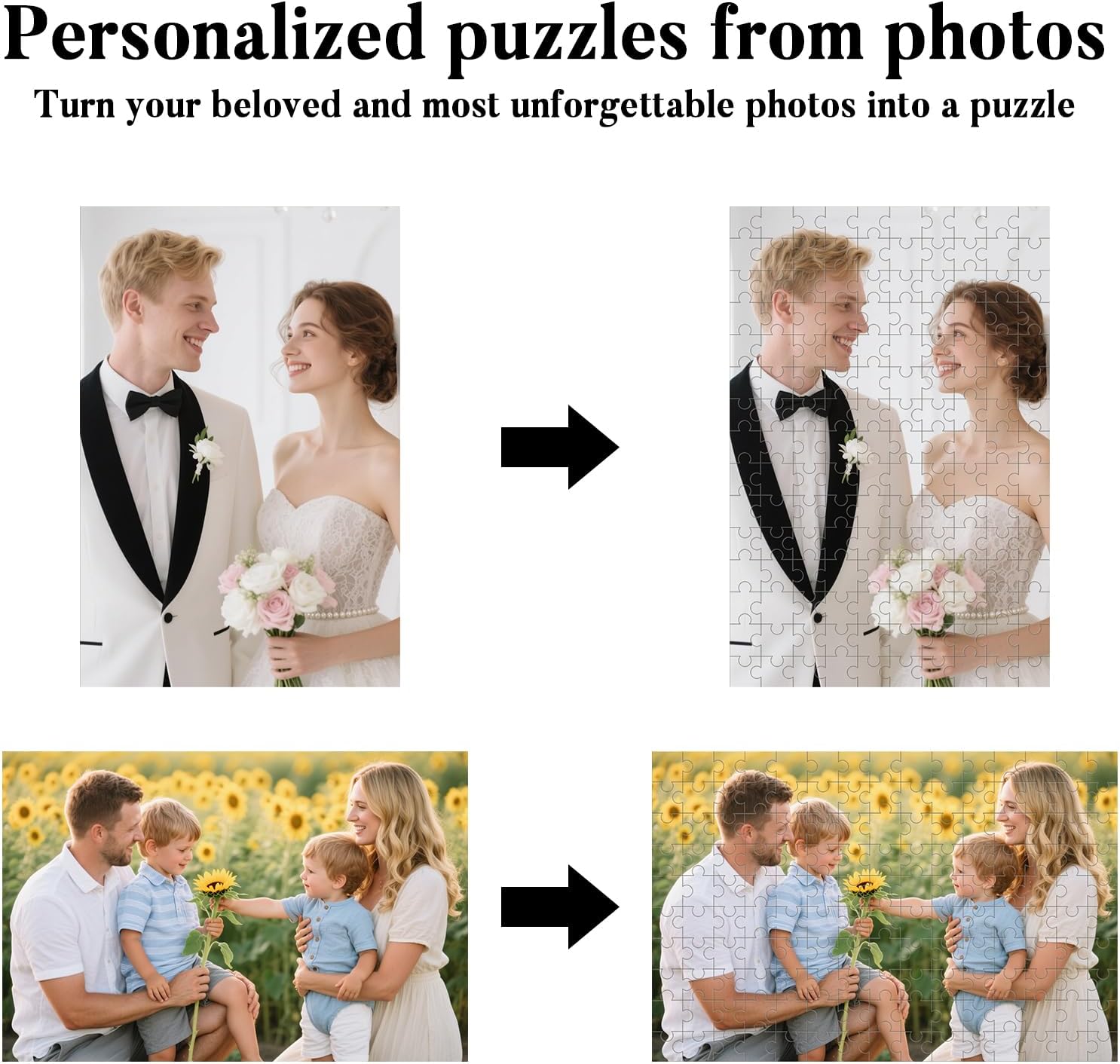 Custom Photo Puzzle 500 Pieces, Personalized Picture Jigsaw Puzzle from Your Own Photos, Ideal Gift for Birthday, Christmas, Wedding, Mother's Day, Valentine's Day