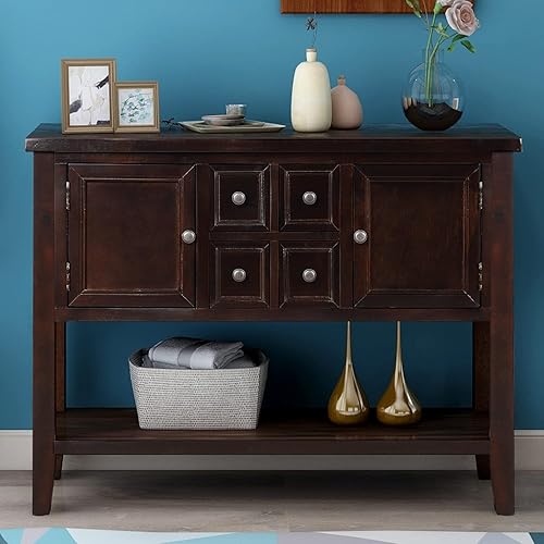 Miniatura 40 de P PURLOVE Mesa consola de granja con cajón, aparador buffet con almacenamiento con almacenamiento para sala de estar, cocina Blanco,Gris (Antique