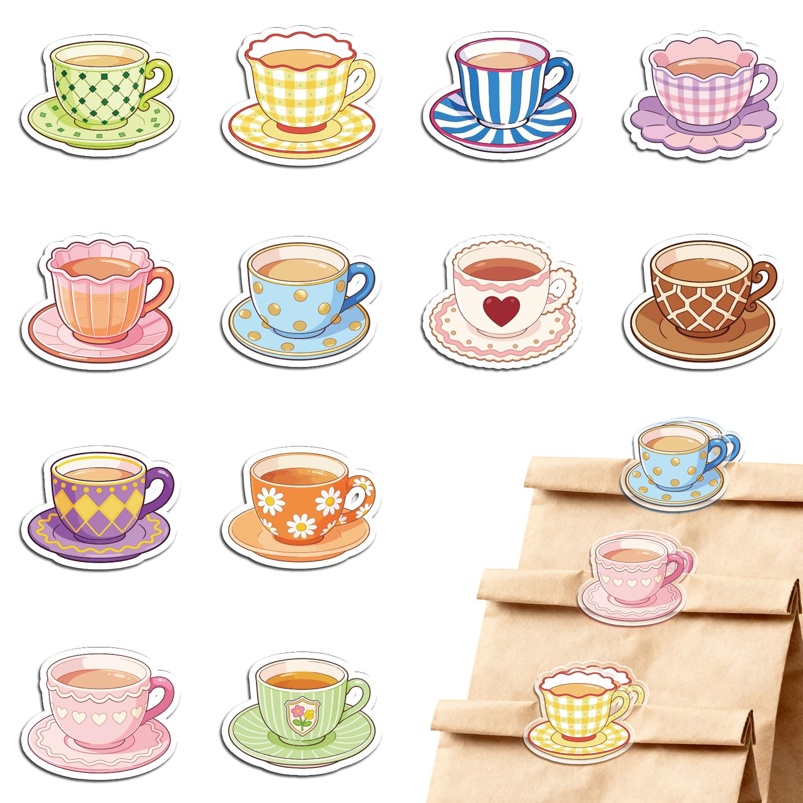 MAYJOYDIY 24Pcs 12 Styles Teacup Bag Clips Cute Bag Sealer Sealing Closures Cup Shaped Acrylic Chip Clips Funny Home Office Holders for Bread Snack Storage Desk Decor