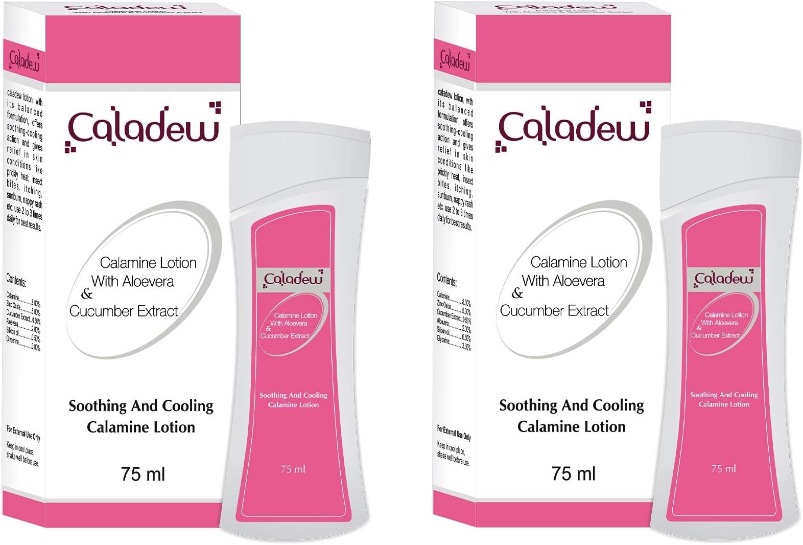 Caladew Calamine Lotion with AloeVera & Cucumber Extract - 75ml : Pack of 2