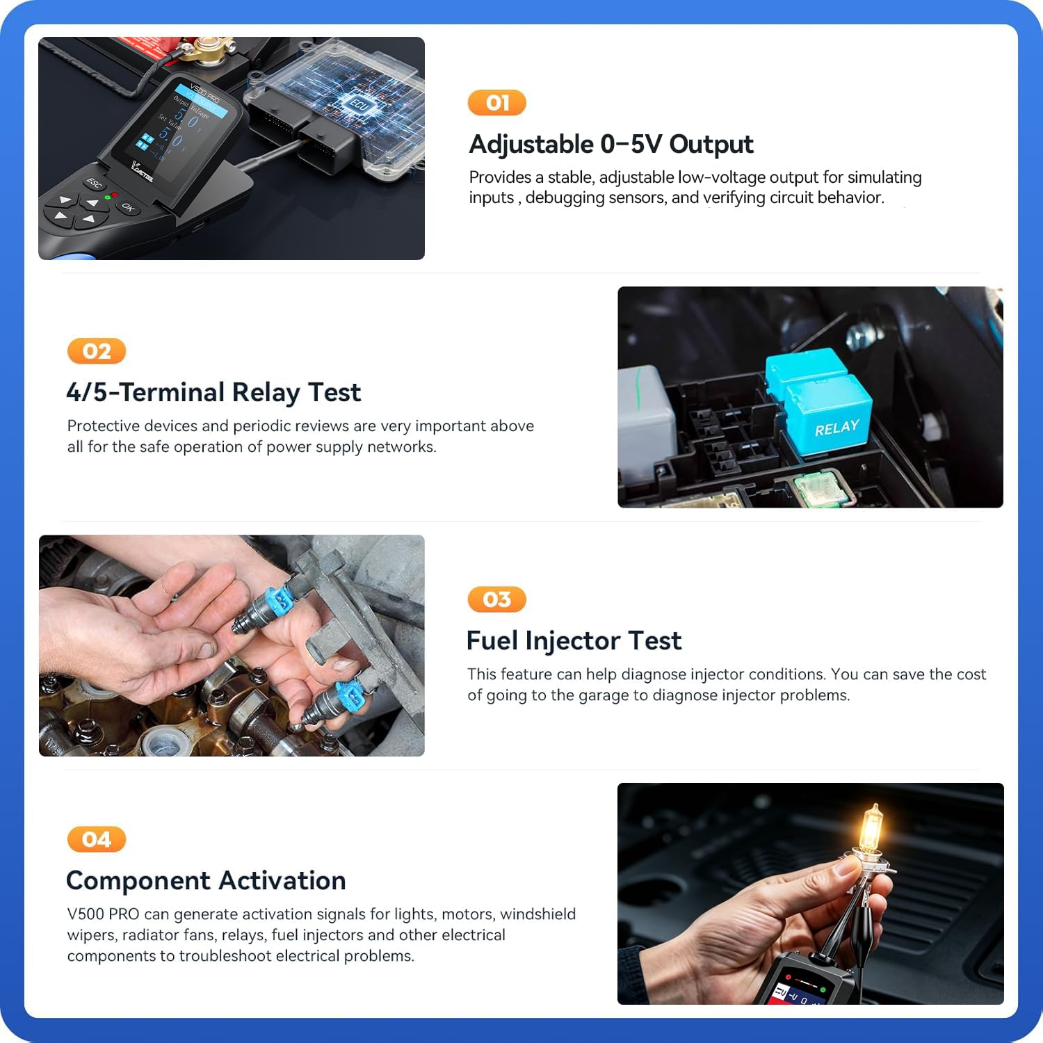 VDIAGTOOL V500 Pro Tester Sonda per Circuiti Elettrici con Cerca Filo Interrotto, Multimetro Oscilloscopio Relè Iniettori Test, Ricercatore Corto Circuito Aperto AC DC 9V-30V, Tracciatore Cavi 20FT