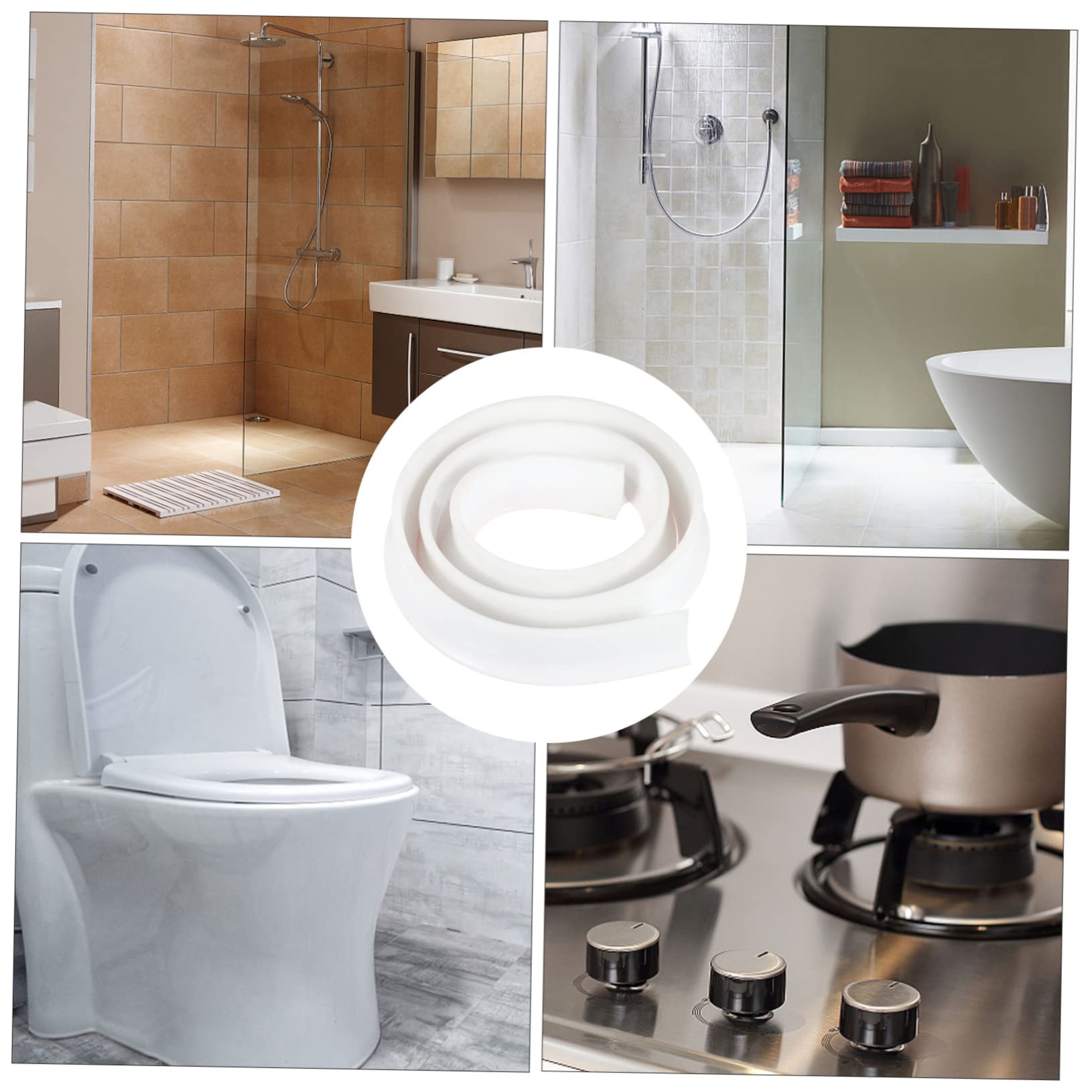 Striscia di Tenuta Acqua in Silicone Bianco 1, 5x3 Cm per Doccia | Tagliabile, Buona Tenuta, per Piano e Soglia, Barra Adesiva per Bagno e Wc