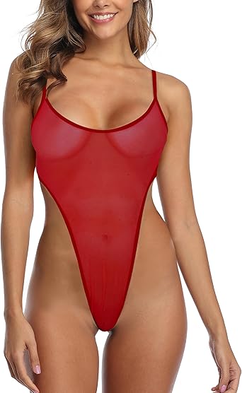 SHERRYLO Sheer One Piece Swimsuit See Through G String Monokini Bikini Sheer When Wet Swimsuits Mesh Bathing Suit