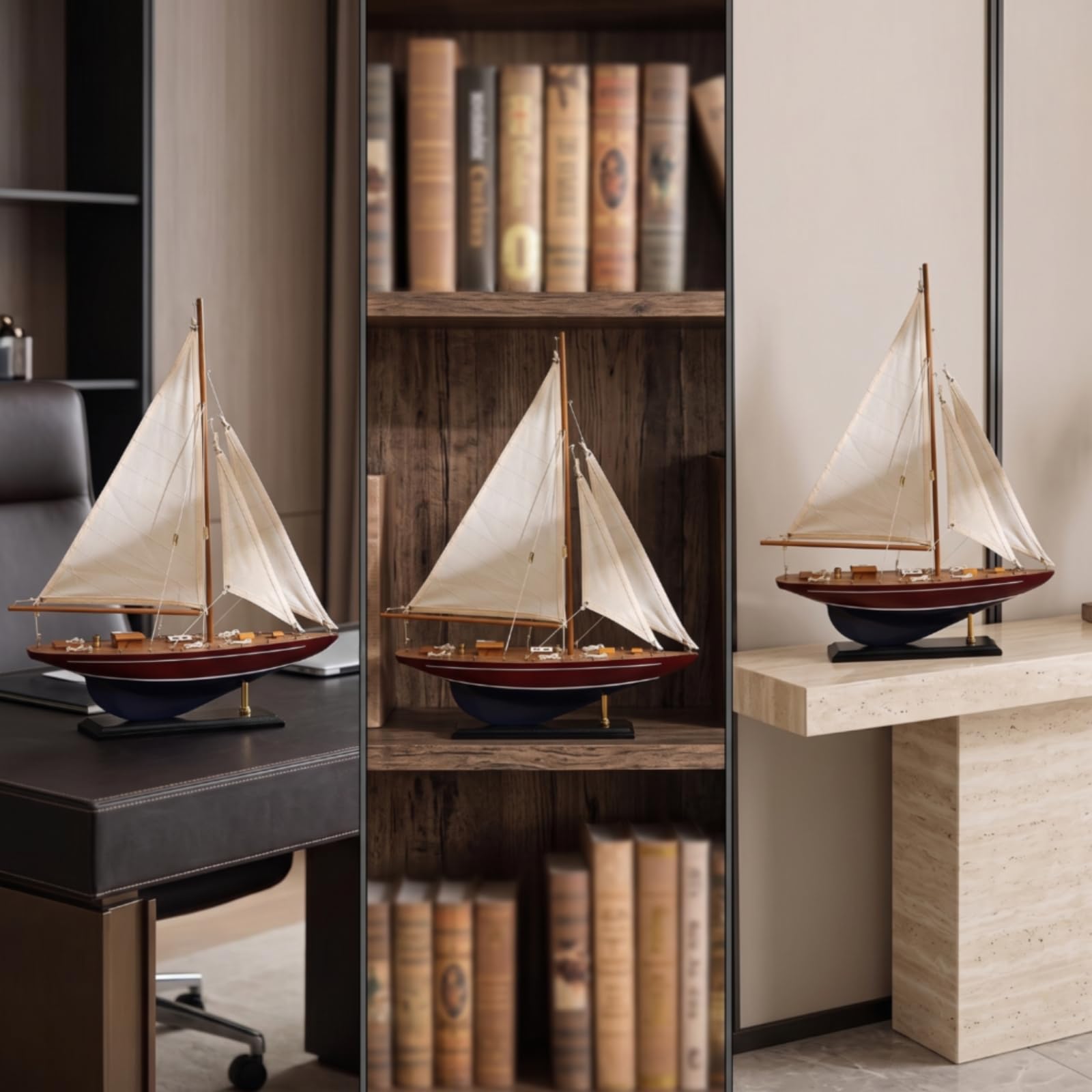 Modello di Barca a Vela Vintage Barca a Vela da Appoggio Compatto Modellino per Collezionisti, Libreria, Salotto