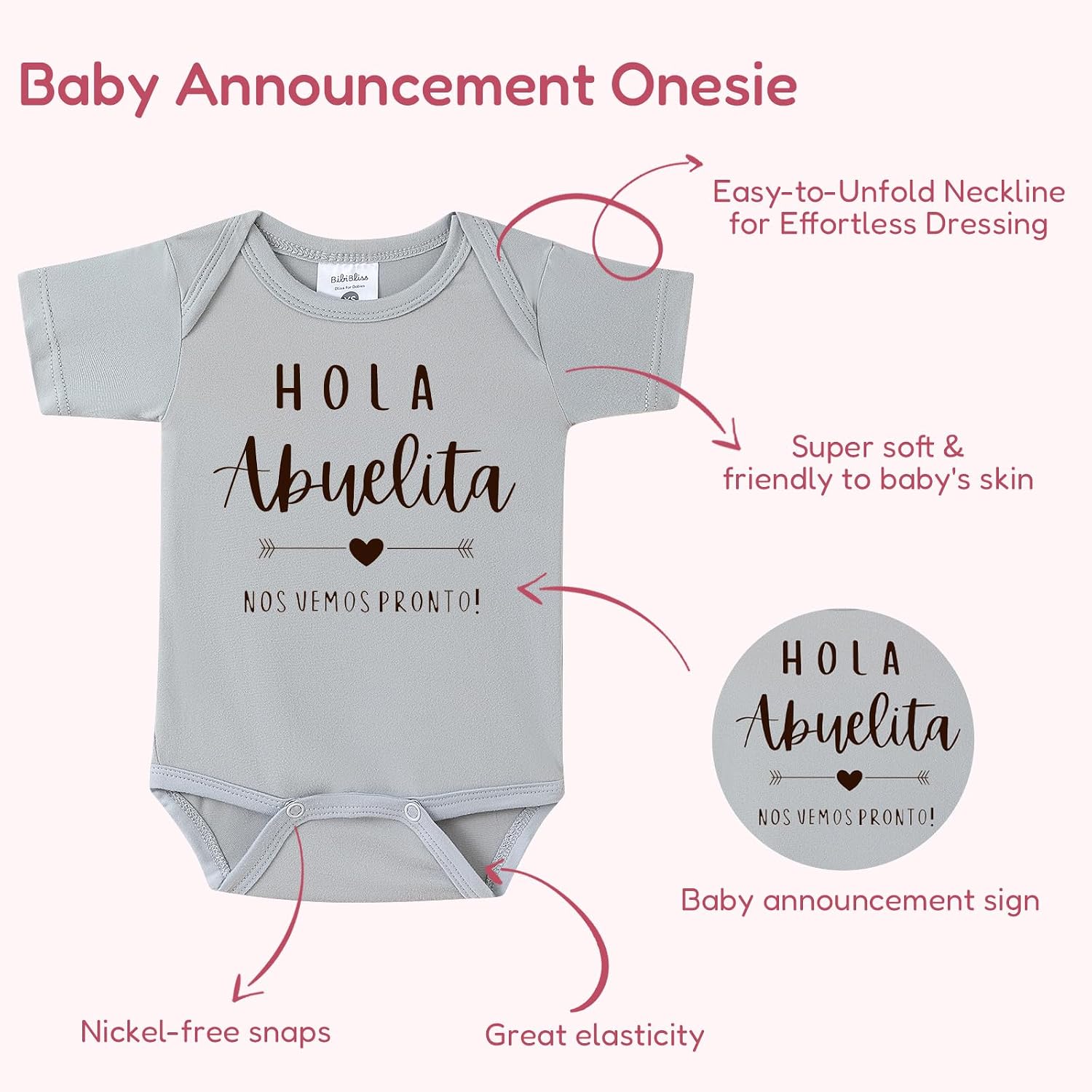 Hola Abuelita Nos Vemos Pronto Pregnancy Reveal Infant Bodysuit,0-3 Months Baby Announcement Onesie