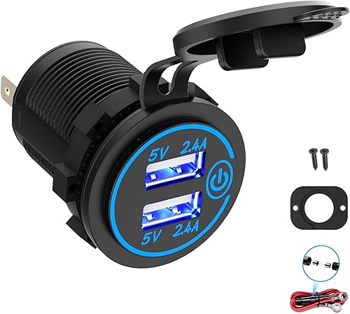 Miniatura 8 de Enchufe USB dual de 12 V con interruptor de carrito de golf, puerto USB de 12 voltios CC, soporte de cargador de coche impermeable, adaptador de