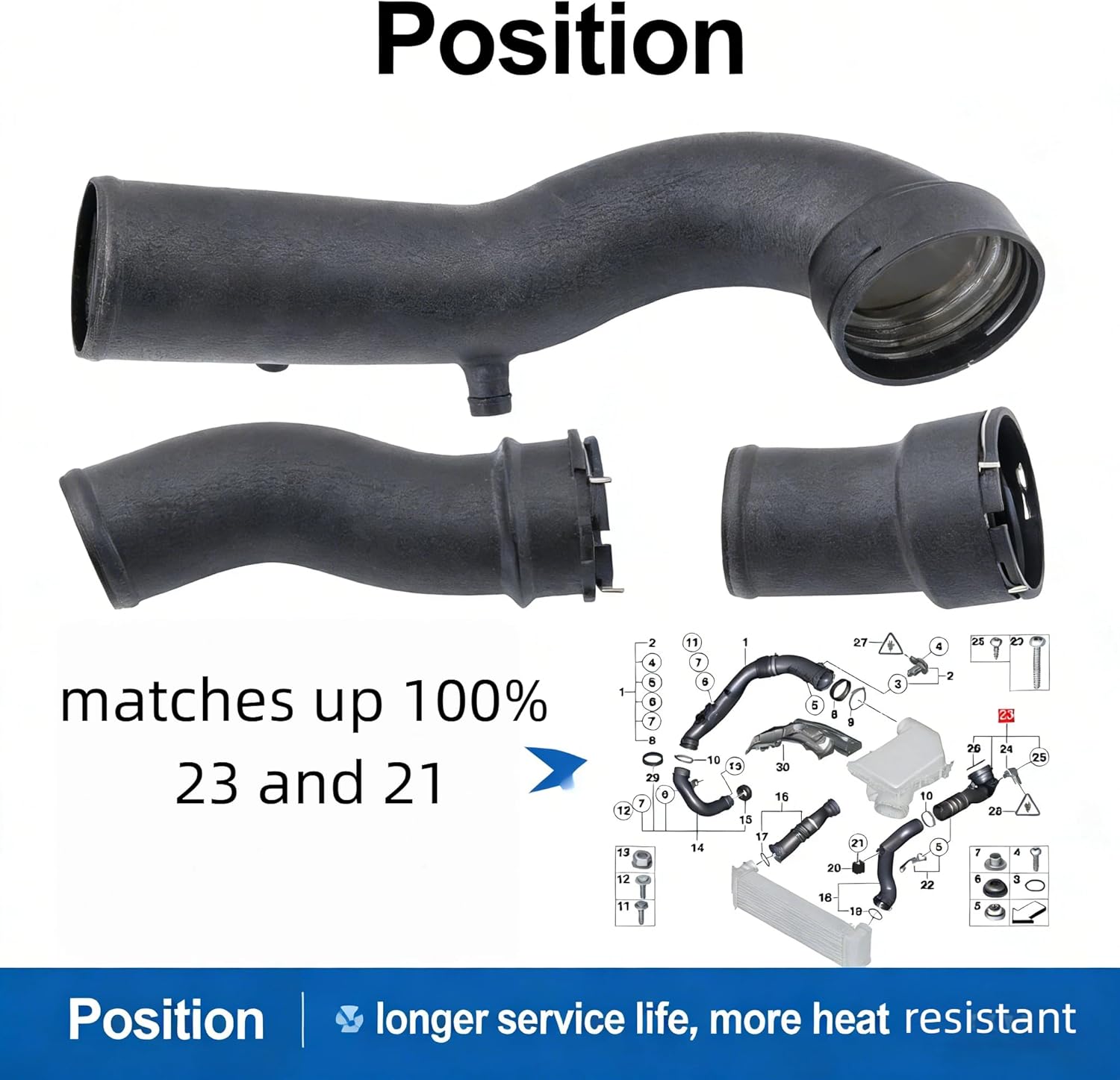 Air Intake Inlet Tube Pipe Hose Kit Compatible with June 2011+ F10 F12 F13 535i 640i 740i 740Li N55 3.0L, Aluminum, Intercooler Pipe, Increases Horsepower, Improve Turbo Response and Less Turbo Lag