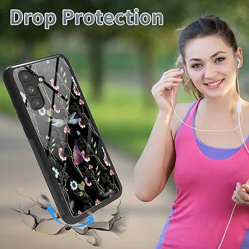 Miniatura 2 de Funda para Samsung Galaxy A13 5G con protector de pantalla, funda delgada para teléfono con diseño de flores silvestres, mariposa y vidrio templado,
