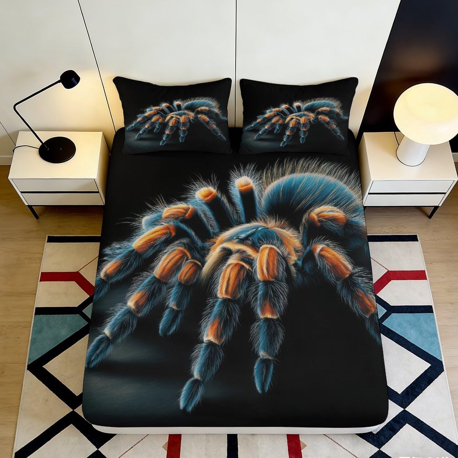 Uynsixtme Style-7 3D Printed Spider Fitted Sheet Microfiber Deep Pocket Bedroom Bedding Spider Mattress Fitted Cover Elastic Hem Non-Slip Washable 90X200x25cm