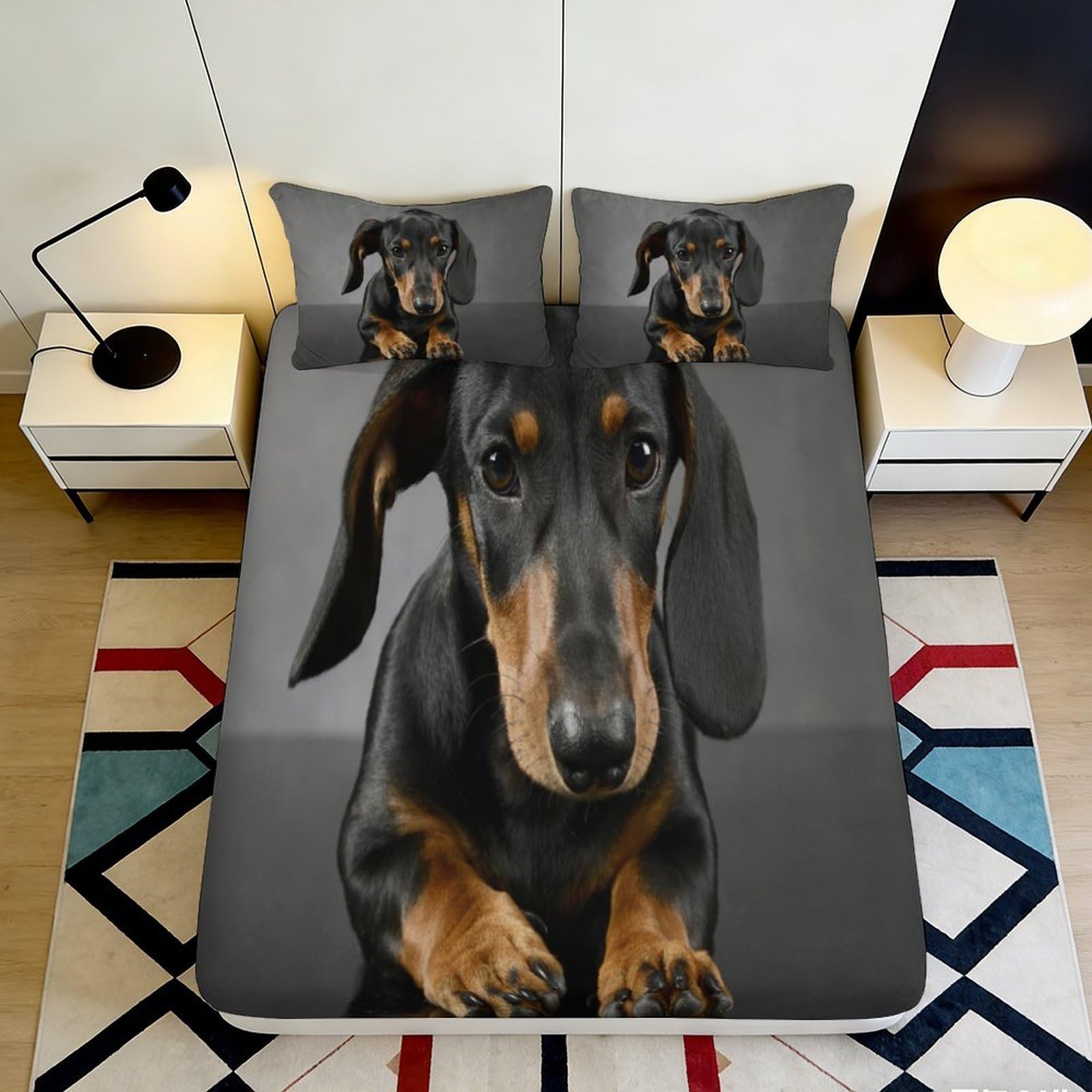 Jqzkxnhpbr Style-1 3D Printed Black Dachshund Fitted Sheet Microfiber Bedding Decor Dog Pattern Mattress Cover For Bedroom Guest Room 90X200x25cm