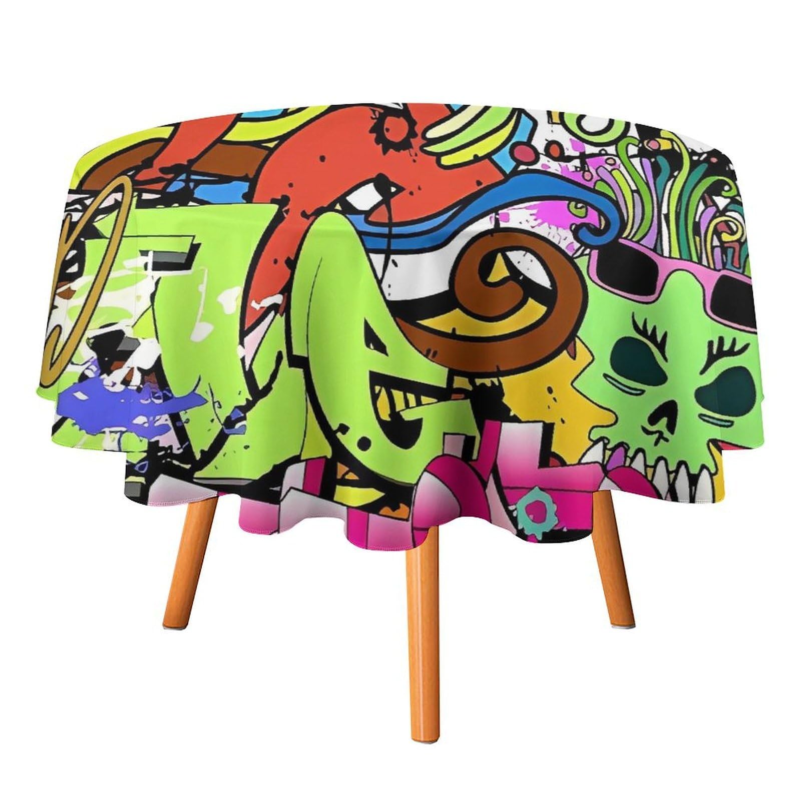 Fekiloot Style Graffiti Drawing Round Tablecloth - Heavy Duty And Washable,Polyester Decorative Fabric Table Cover,Tablecloths For Kitchen Dining, Wedding, Birthday Party50x50in
