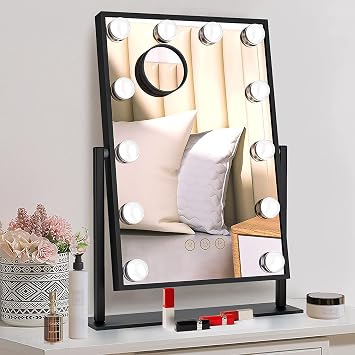 TUREWELL Hollywood Makeup Mirror with Lights,Large Lighted Vanity Mirror with 3 Color Light & 12 Dimmable Led Bulbs,Smart Lighted Touch Control Screen & 360 Degree RotationBlack [Energy Class F]