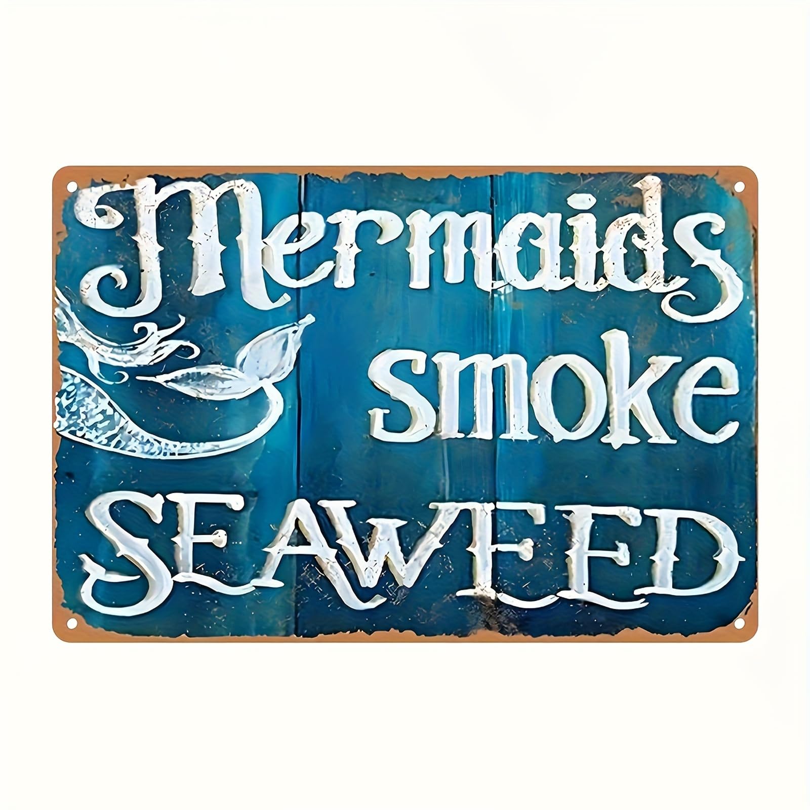 Mermaid Graman Home Metal Tin Sign Smoke Seaweed Wall Decor for Bathroom Club Room Garage Decoration 8x12 Inch Tinplate