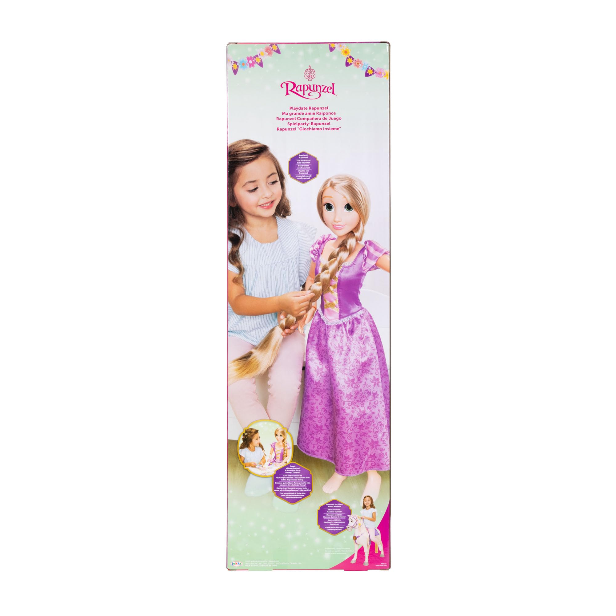 Disney Princess Rapunzel Puppe Playdate von Jakks Pacific, 80 cm groß und beweglich, Gelenkpuppe in meiner Größe im lila Kleid, Wird mit Bürste zum Kämmen ihres Langen goldenen Haares geliefert
