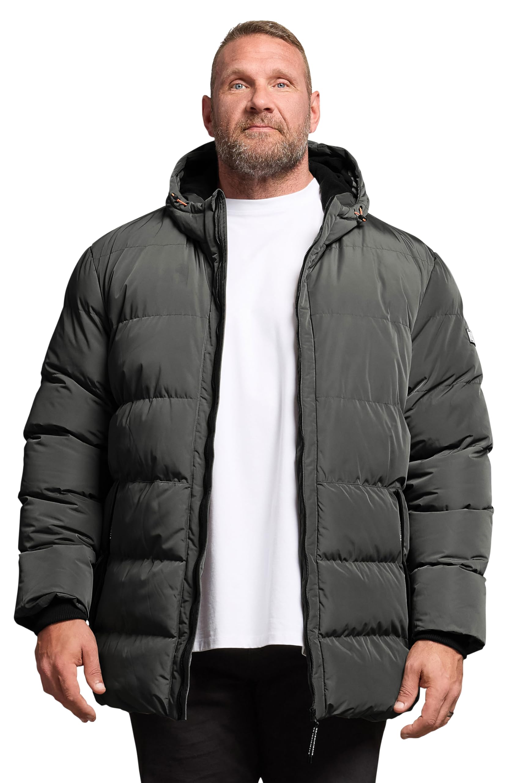 BadRhino Big & Tall Grey Hooded Puffer Jacket - Men's - Plus Size Curve