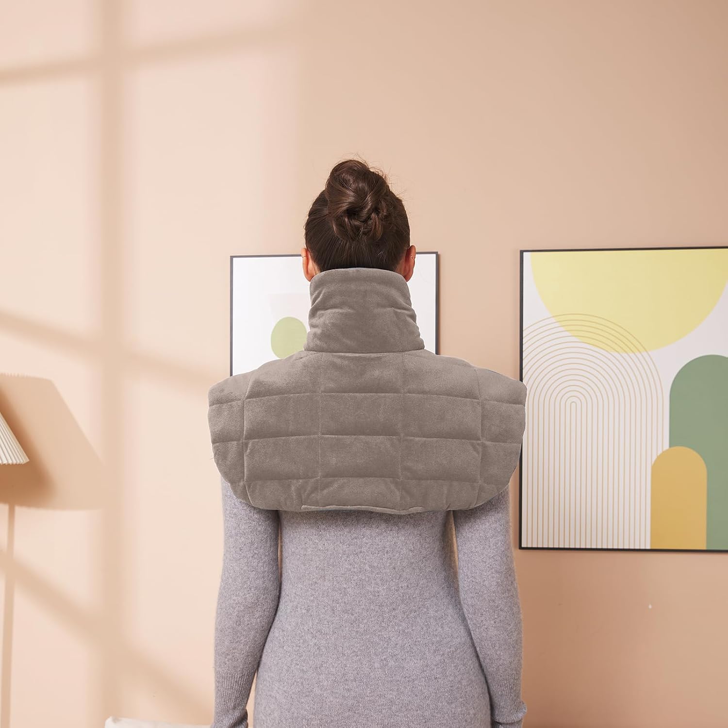 Ambershine 19''x24'' Weighted Neck & Shoulder Heating Pad, 2.5lbs with 12 Temperature Settings& 4 Auto-Off Timers, Pain Relief for Neck/Shoulder/Back, Christmas Gifts for Women Men Mom Dad(Light Tan) - Image 5