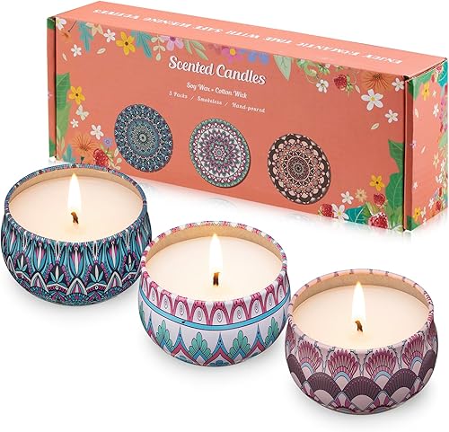 Miniatura 1 de Hausware Paquete de 3 velas perfumadas, velas de aromaterapia de 2.5 onzas con aromas florales, juego de velas de soja con tiempo de combustión de