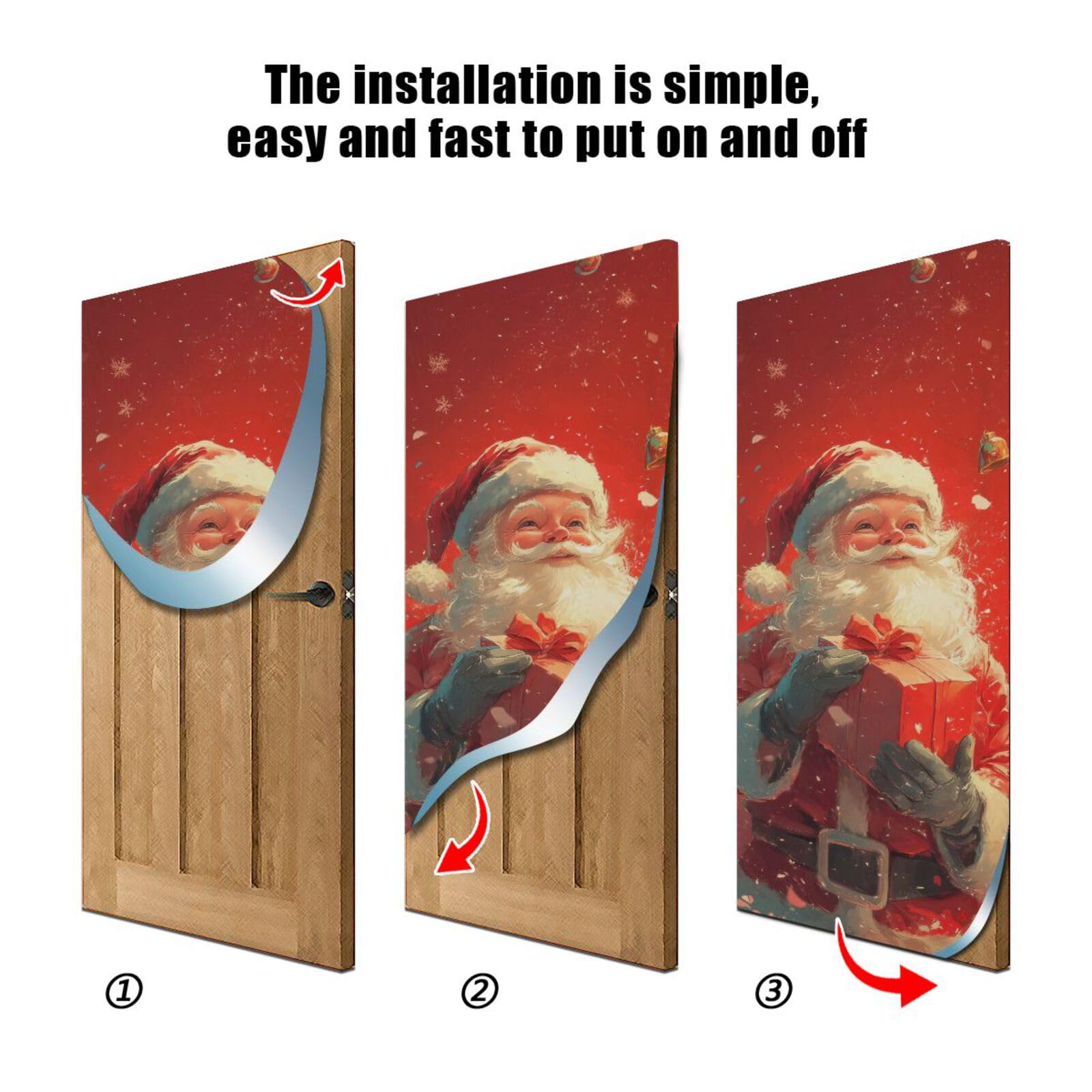 FLildon Santa Claus Red Christmas Door Cover Decoration, Party Accessory Porch Decor for Festive Ornament Room Door Covers 35 x 79 Inch