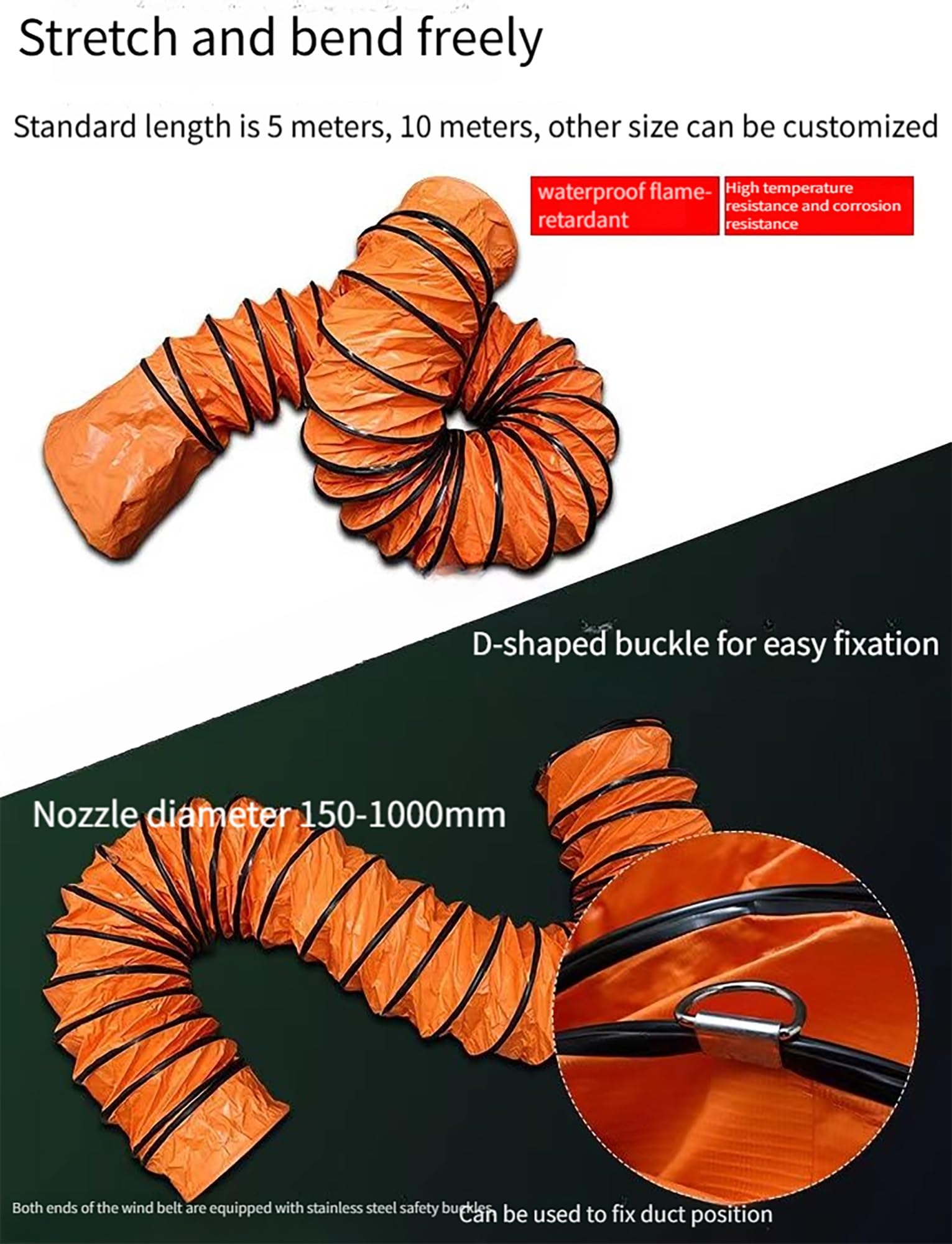Manguera flexible de PVC de 5 m for de climatización (HVAC), cuerda ajustable for conductos de extractores, tubería ignífuga fábricas y uso residencial.(40cm/15.75in)