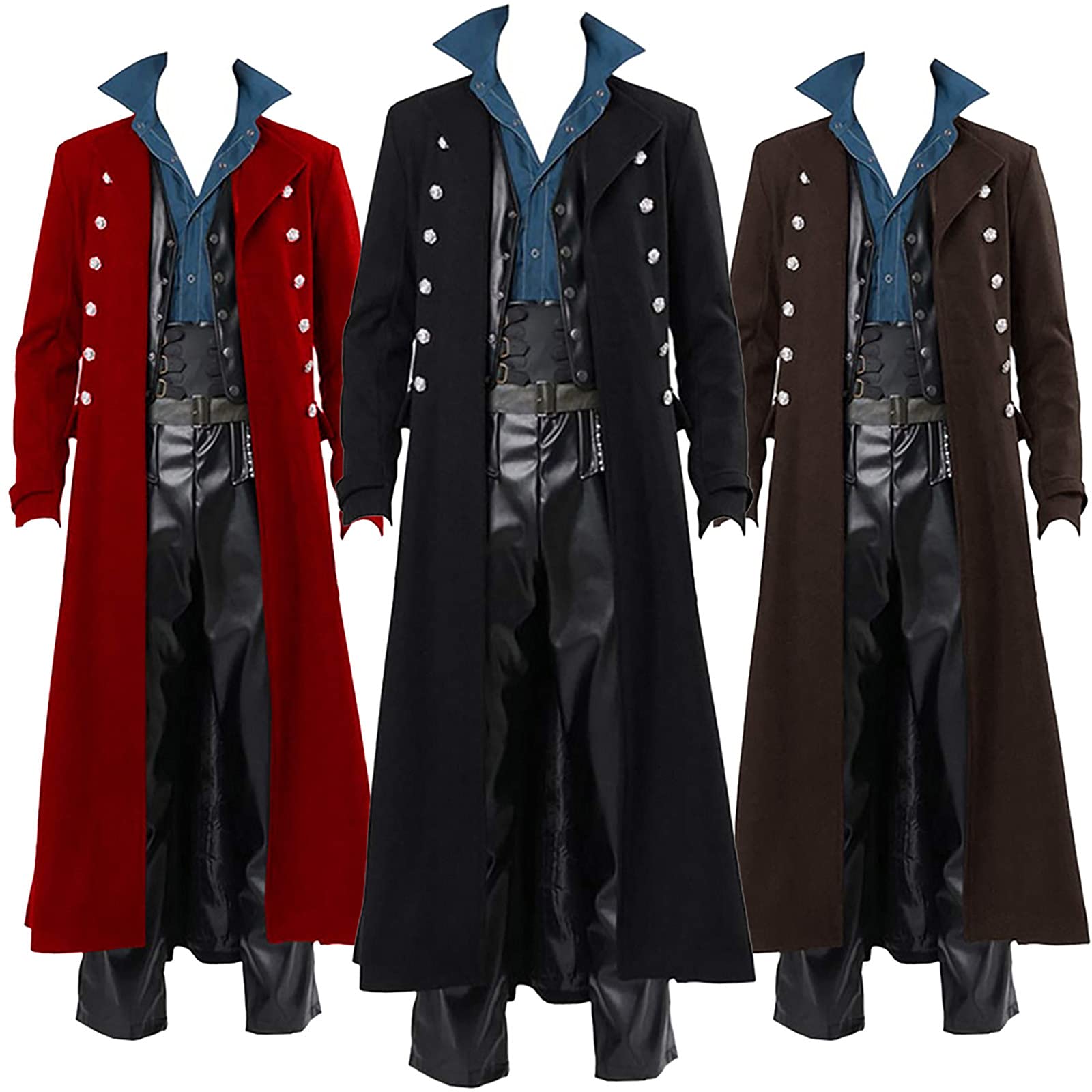 Men's Black Steampunk Gothic Long Coats Halloween Costume Cosplay Costumes Medieval Vintage Tailcoat Jacket Renaissance Gothic Frock Coat Long Trench Coat Outwear Goth Motorcycle Windbreaker