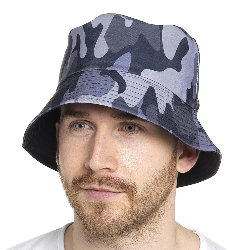 A2z Men's Camouflage Grey Reversible Bucket Hat Summer - Bucket Hats Az4690 Camo Grey L/Xl