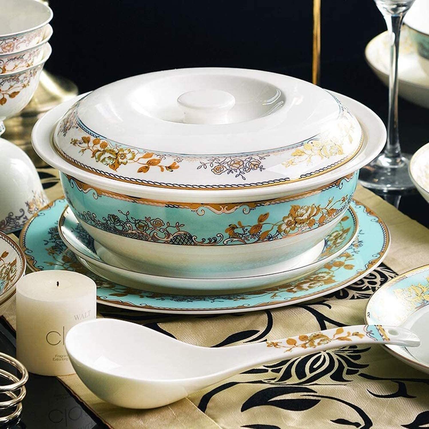 60-częściowy zestaw naczyń kuchennych, nordycki ceramiczny zestaw porcelanowych zastawy stołowej – miski talerze, naczynia, miski, serwis dla 12 osób, rozmiar