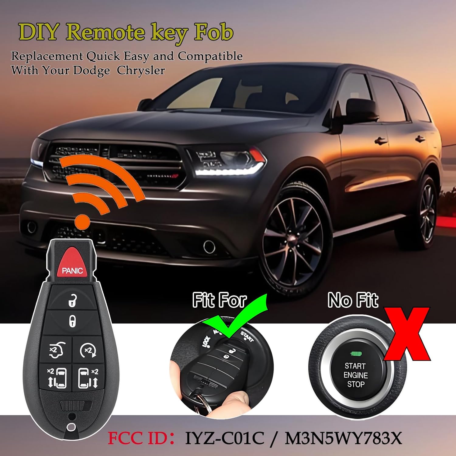 IYZ-C01C DIY Key Fob Replacement Kit for 2008 2009 2010 2011 2012 2013 2014 2015 2016 Dodge Grand Caravan Chrysler Town and Country VW Routan Keyless Entry Remote with Easy OBD Tool