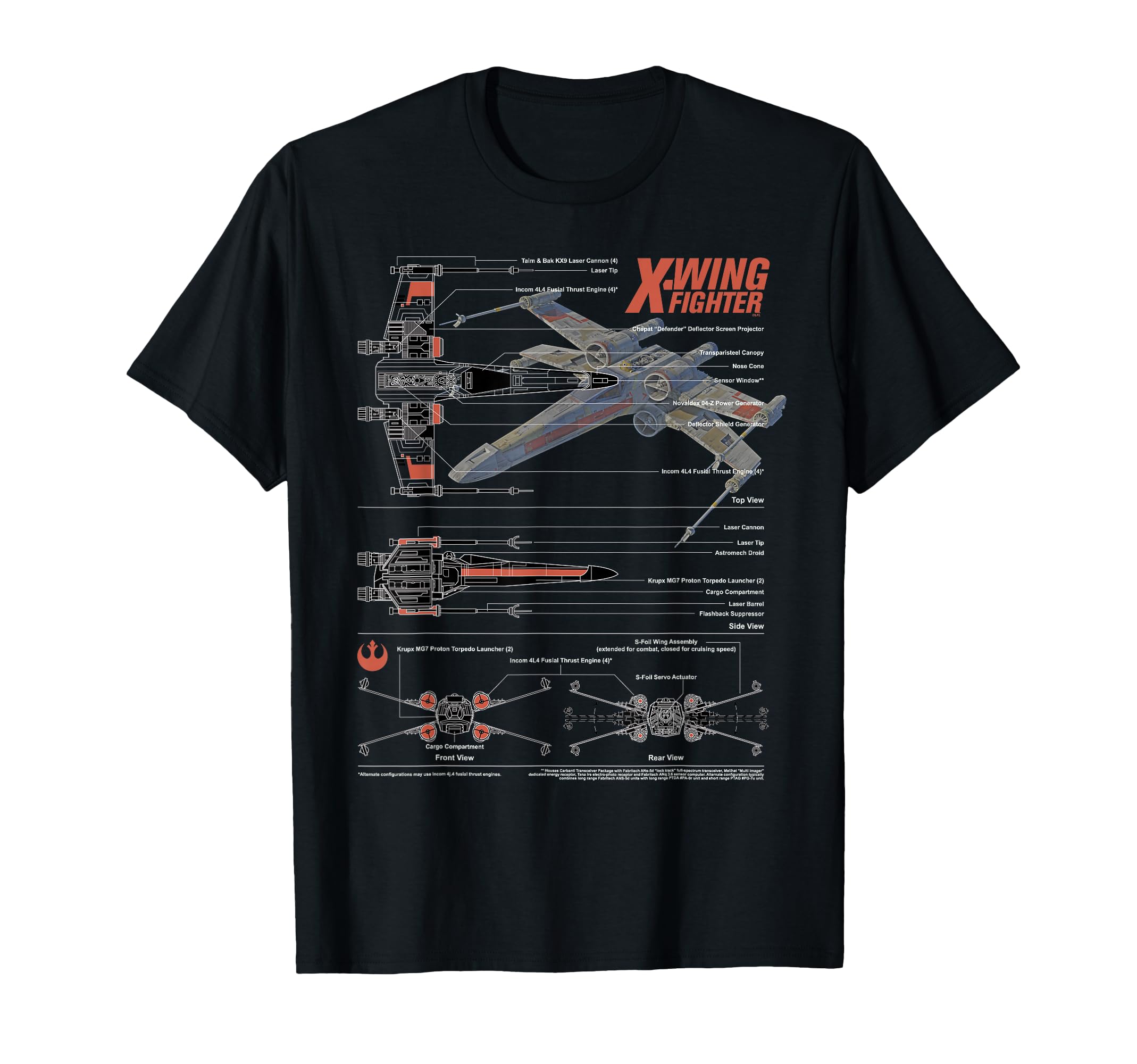 Rebel X-Wing Fighter T-65B Schematic Blueprint T-Shirt