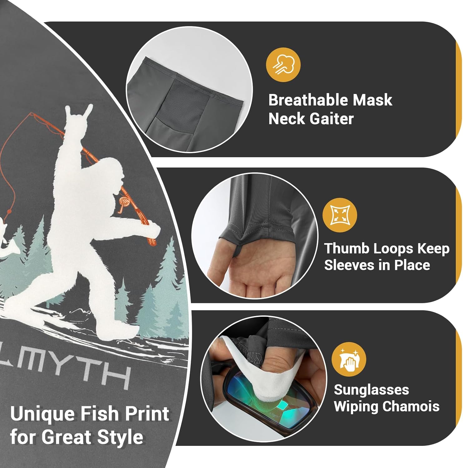 Palmyth Fishing Shirts for Men Long Sleeve UPF 50+ Sun Protection Fishing Hoodie with Neck Gaiter