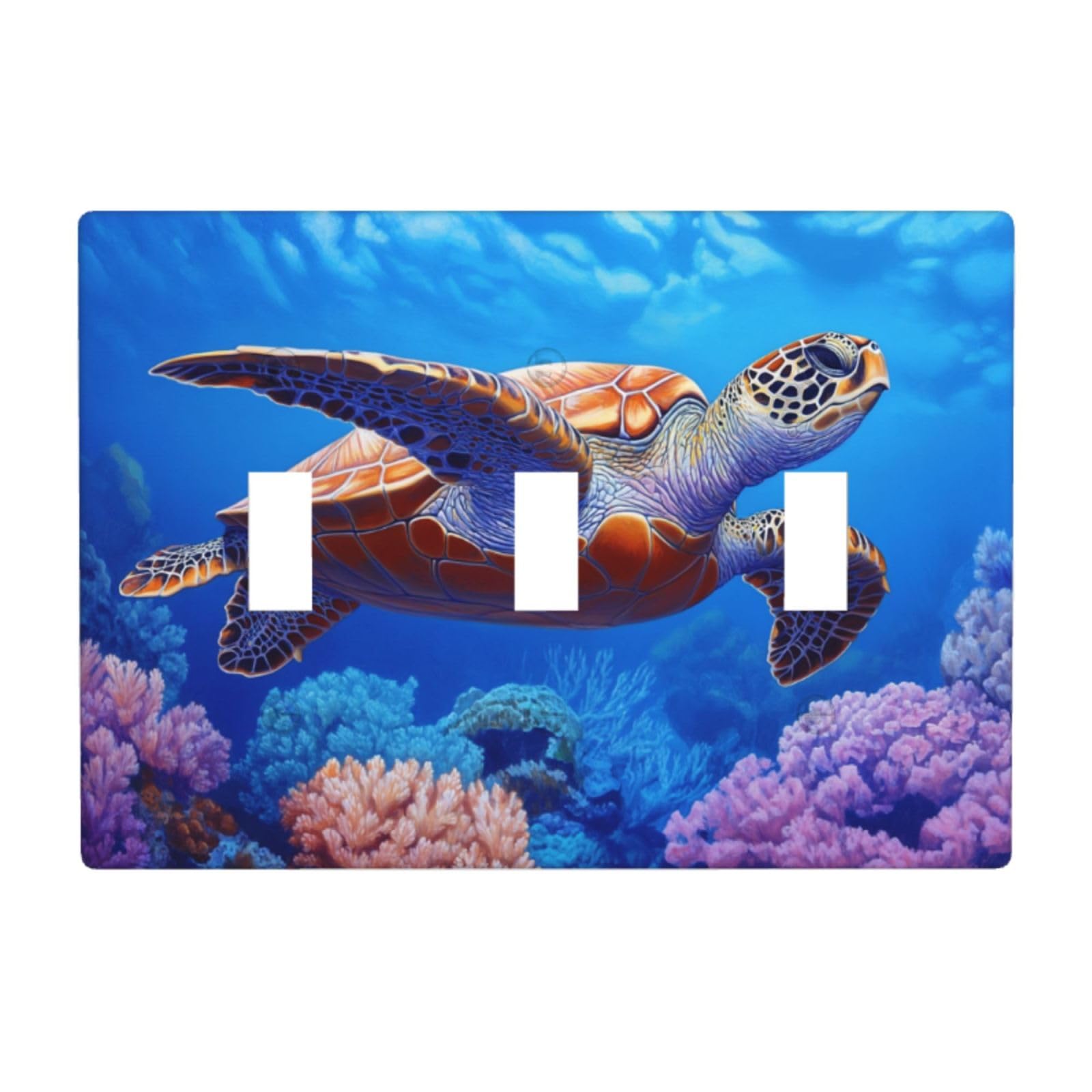 Sea Turtle Swimming Through A Coral Reef Light Switch Covers 3 Gang Triple Toggle Wall Plate Switchplate Electrical Faceplate for Bathroom Kitchen Bedroom Decor